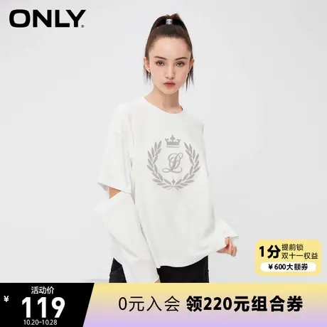 ONLY奥莱2023夏季新款时尚休闲百搭宽松刺绣圆领长袖T商品大图