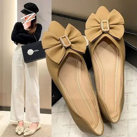 尖头平底单鞋女2023秋季新款女鞋四季黑色职业软底通勤工作鞋皮鞋商品大图