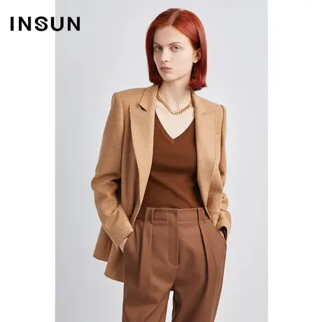 恩裳商场同款2022冬季时尚羊毛花纱层次感一粒扣通勤西装外套图片