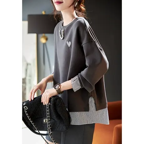 宝诗黎【新品价258元】假两件条纹拼接卫衣ZY2068商品大图
