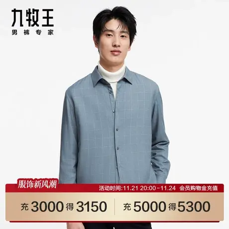 [商场同款]九牧王男装JC3C51910格纹休闲长袖衬衫24春季新上衣SN图片