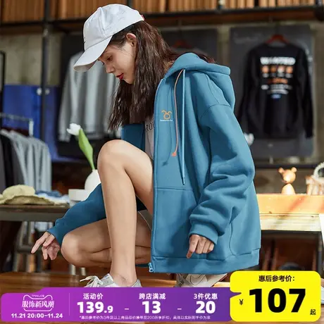 唐狮新款外套女秋冬百搭短款韩版宽松连帽卫衣chic加绒开衫ins潮图片