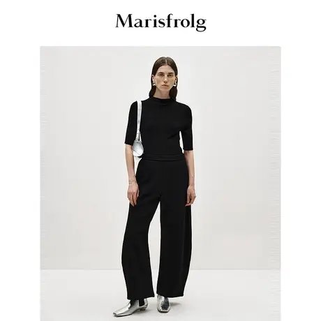 【商场同款】玛丝菲尔冬季新款美利奴羊毛黑色薄款针织衫商品大图