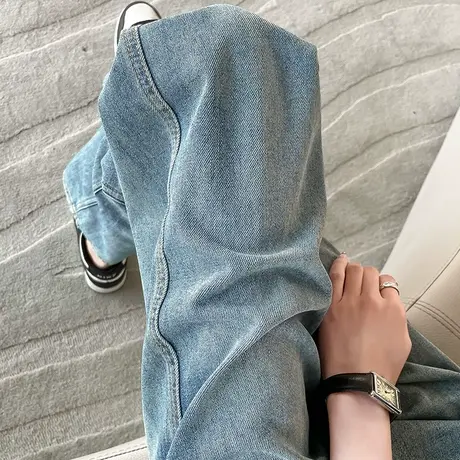 复古阔腿牛仔裤女春秋新款2025新款高腰小个子显瘦垂感直筒拖地裤商品大图