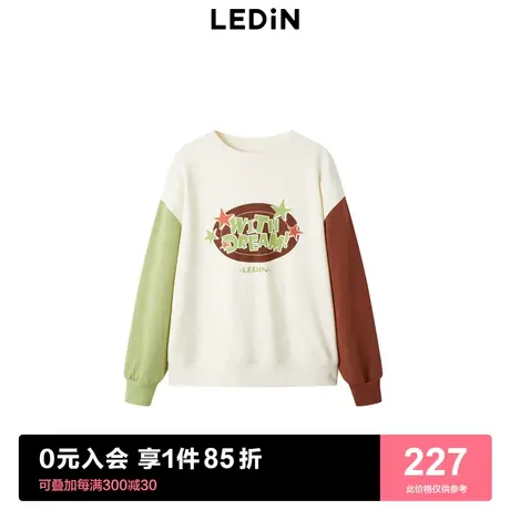 【商场同款】乐町撞色圆领卫衣2023春季插肩袖复古玩趣C3BFD1201商品大图