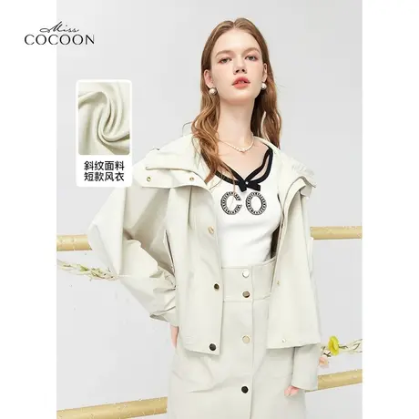 MISSCOCOON复古连帽风衣女装24春季新款宽松短款外套商品大图