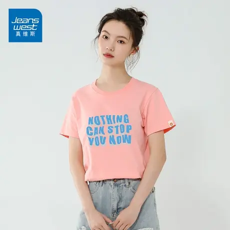 真维斯纯棉t恤女2023新款原创字母印花潮流短袖学生甜美上衣商品大图