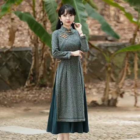 筠雅改良旗袍秋冬加厚2022年新款年轻款高端气质妈妈装中国风裙子图片
