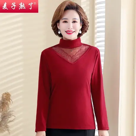 妈妈秋装半高领打底衫女春秋薄款内搭长袖t恤中老年人女时尚上衣商品大图