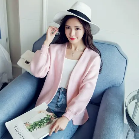 2018春秋新款针织衫秋季毛衣外套女灯笼袖开衫短款毛衫厚韩版百搭图片