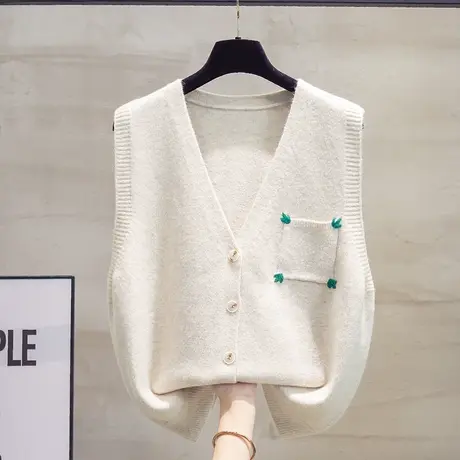 v领针织开衫马甲背心女2023秋装新款宽松外穿马夹外搭毛衣坎肩潮图片