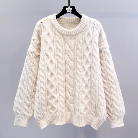 复古慵懒风麻花毛衣女秋冬2023新款宽松加厚高级感软糯针织衫上衣商品大图