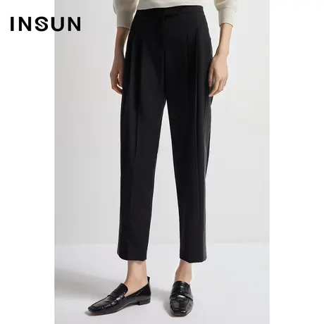 INSUN恩裳秋季双褶小脚九分休闲裤图片