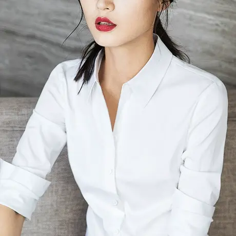 雀后衬衫女OL职业气质2023春装新款工装上衣V领工作服抗皱白衬衣图片