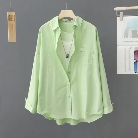 2024年新款春装长袖上衣小众设计感宽松浅绿色衬衫大码衬衣女春秋图片