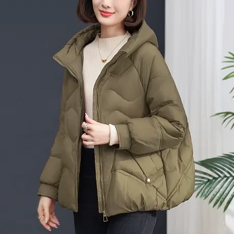 妈妈冬装连帽羽绒服外套女宽松加大码中年休闲减龄显瘦保暖棉衣服图片