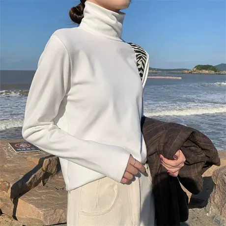 2024新款春秋冬季新款加绒德绒高领打底衫内搭洋气长袖t恤女上衣商品大图