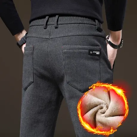 秋冬款冬季2024新款男士加绒加厚休闲裤子直筒男裤羊羔绒棉裤外穿图片