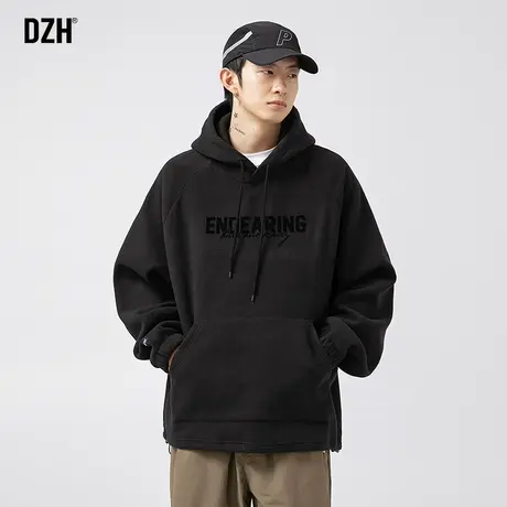 男生黑色连帽卫衣男春秋季潮牌摇粒绒外套潮高级感2023新款连帽衫图片