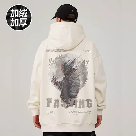 oversize港风连帽nasa宇航员卫衣男潮牌ins大码男装春秋加绒加厚图片