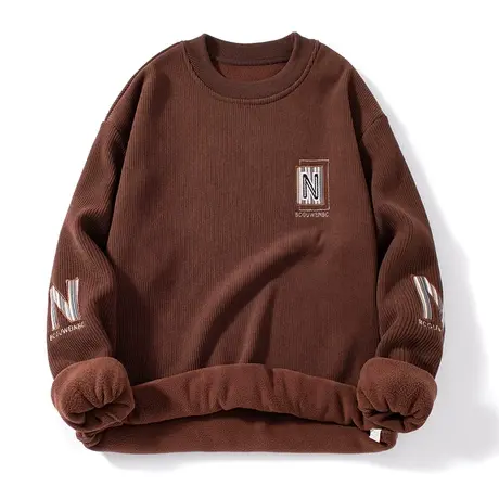 秋冬季保暖一体绒卫衣宽松加绒加厚休闲保暖青年上衣外套男士潮牌商品大图