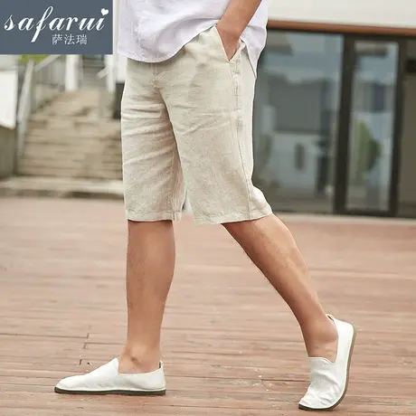 亚麻短裤男五分裤宽松夏季男士休闲裤薄款棉麻裤子松紧腰沙滩裤商品大图