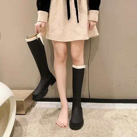 长筒靴女2023年春秋季新款英伦风复古洋气时装靴子粗跟显瘦骑士靴图片