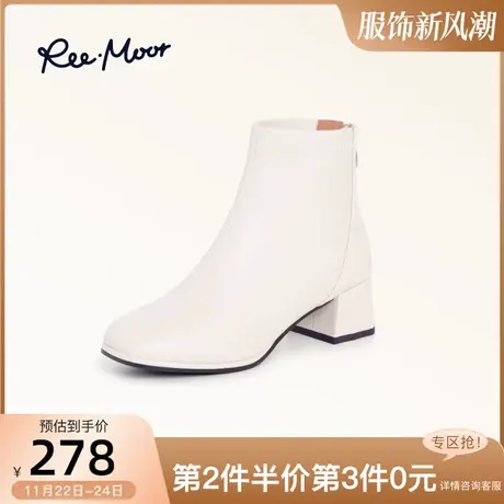 REEMOOR睿慕时装靴女中跟方头靴子女2023秋冬新款短靴中筒靴女图片