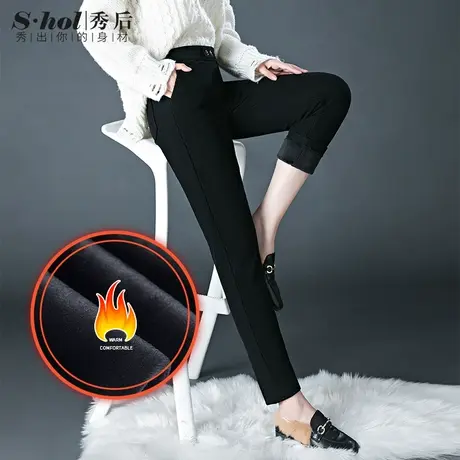 秀后2023冬季新款加绒加厚松紧腰直筒裤外穿条绒休闲裤保暖女裤子商品大图