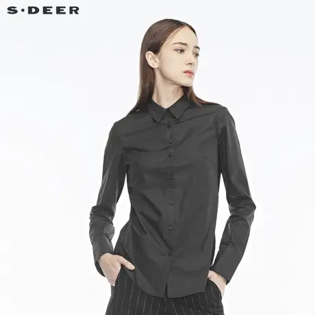 sdeer圣迪奥酷感流畅剪裁设计开衩下摆上衣衬衫S18480576图片