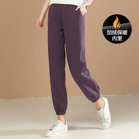 韩潮袭人多巴胺松紧腰加绒运动裤女2023冬装新款刺绣束脚卫裤厚图片