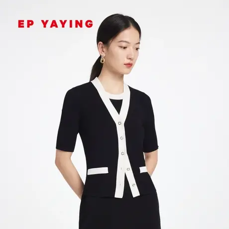 EP YAYING雅莹女装 撞色v领修身小香风针织开衫2023新款9119A图片