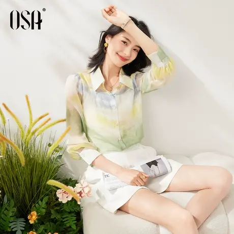 OSA欧莎设计感小众长袖扎染衬衫夏季2023年新款独特别致衬衣上衣商品大图