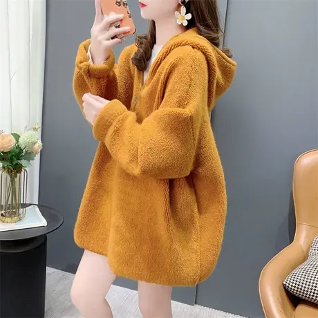 设计感半拉链连帽毛衣女秋冬2023年新款慵懒风加厚软糯高级感外套商品大图