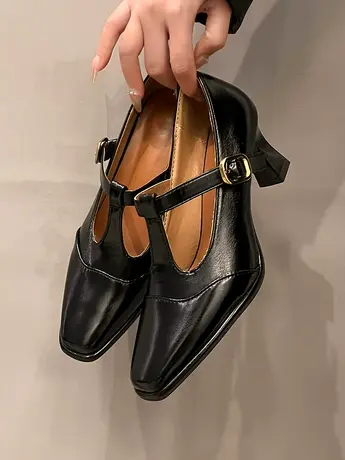 法式复古单鞋女高跟鞋2024春秋新款方头一字扣玛丽珍鞋时尚拚色鞋商品大图