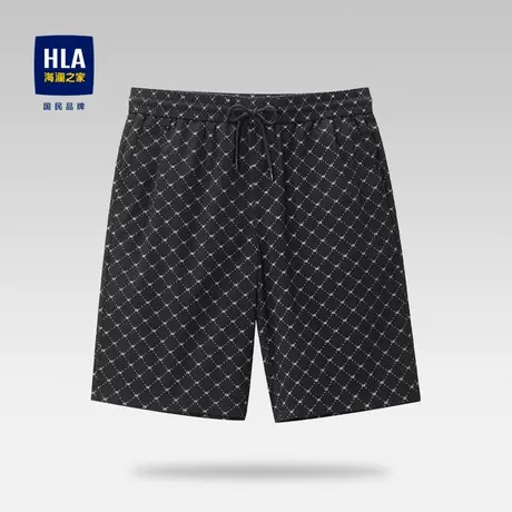 HLA/海澜之家松紧腰休闲中裤春夏满印时尚柔软微弹短裤男商品大图