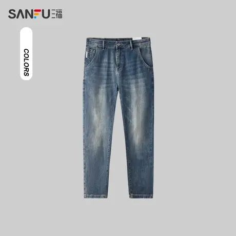 三福2024春季男士箭头小标牛仔裤 潮流合身小脚直腰长裤481114商品大图
