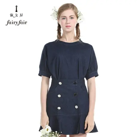 淑女屋春装新款圆领短袖牛仔上衣宽松女装短款T恤百搭时尚图片