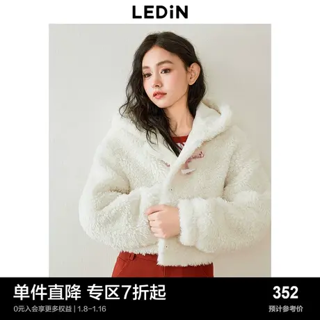 乐町甜美少女感毛绒外套女冬加厚2024春季新款仿羔羊毛牛角扣上衣图片