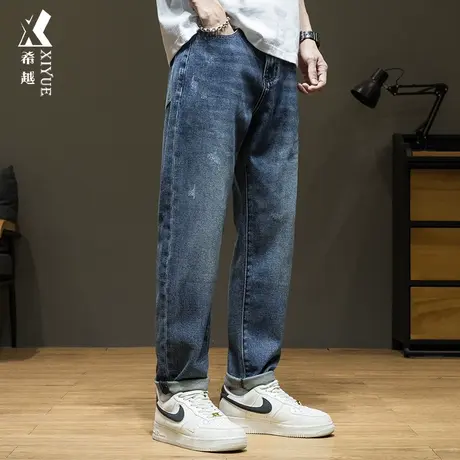 希越美式复古男士小直筒牛仔裤2024春季新款宽松大码加大休闲长裤商品大图