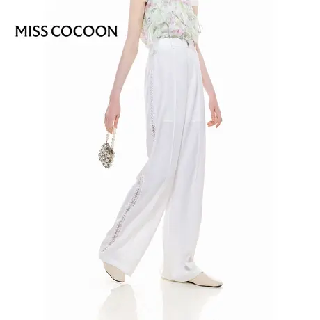 MISSCOCOON【花园度假】24春夏新款侧缝镂空花边直筒休闲长裤图片