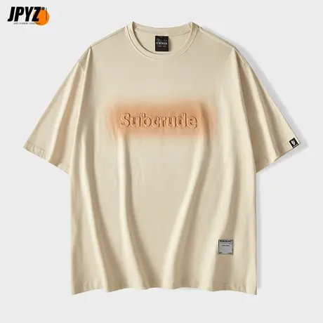 2022春夏新款短袖T恤男圆领半袖纯色大码宽松潮流衣服纯棉打底衫商品大图