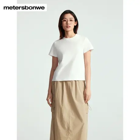 美特斯邦威T恤女2024夏季新款时尚短款纯色简约短袖针织上衣CC图片