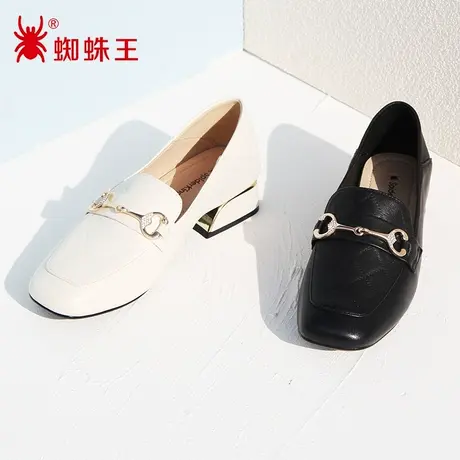 SPIDER KING/蜘蛛王女鞋真皮2022秋商场新款单鞋乐福鞋女软底粗跟商品大图