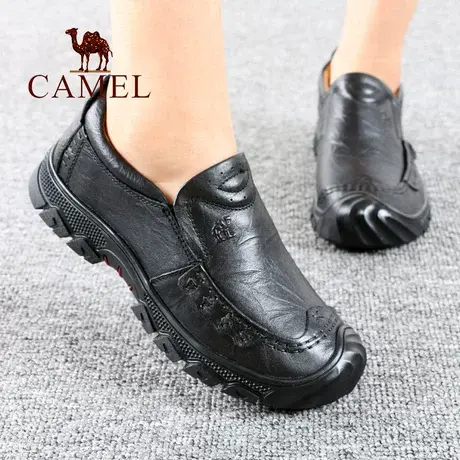 Camel/骆驼女鞋秋冬季真牛皮防滑舒适头层户外休闲旅游单妈妈鞋子图片