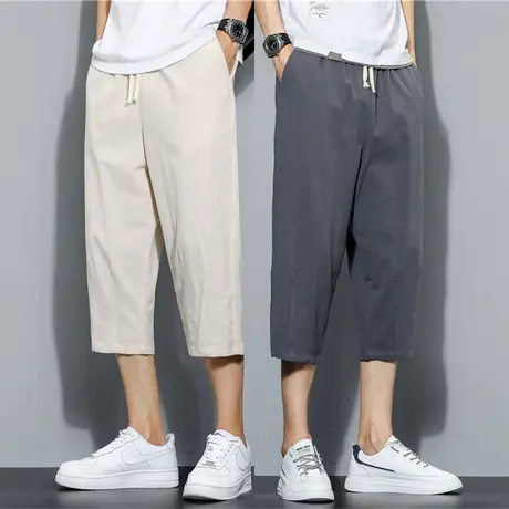 夏季冰丝薄款纯棉短裤男休闲七分中裤男士直筒宽松夏天过膝7分裤商品大图