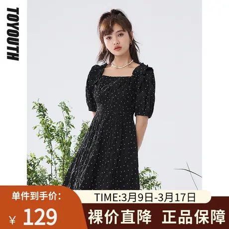 TOYOUTH初语连衣裙女夏季新款气质减龄微褶皱肌理方领波点裙图片