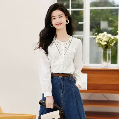 时尚气质刺绣淑女长袖衬衫女士2023春季新款减龄休闲显瘦上衣商品大图