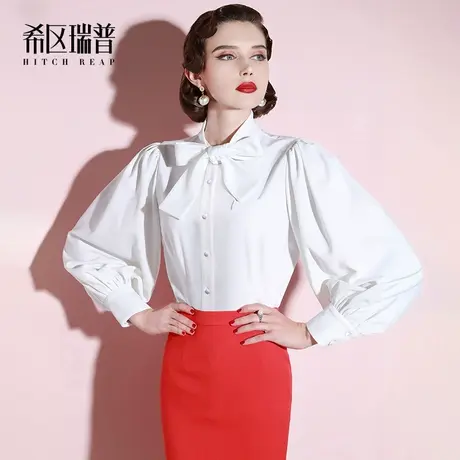希区瑞普高端衬衫女春设计感小众洋气时尚复古气质白色灯笼袖上衣商品大图
