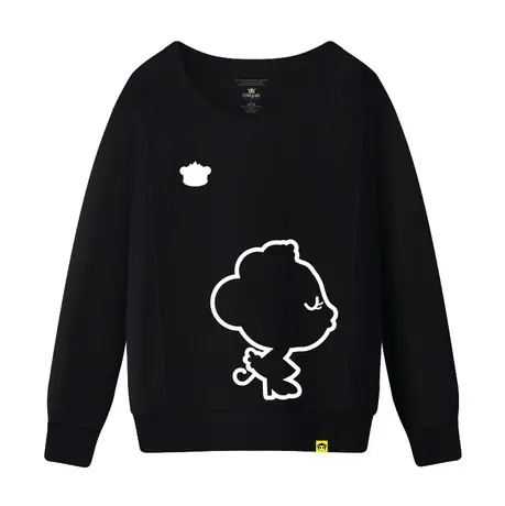 Ohlyah品牌韩版女装圆领纯棉卫衣黑色显瘦学生印花长袖潮班服定制商品大图